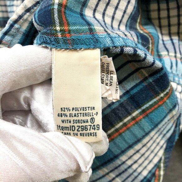 L.L. Bean Flannel Shirt Womens XL Blue White Plaid Teal Long Sleeve - Picture 6 of 9